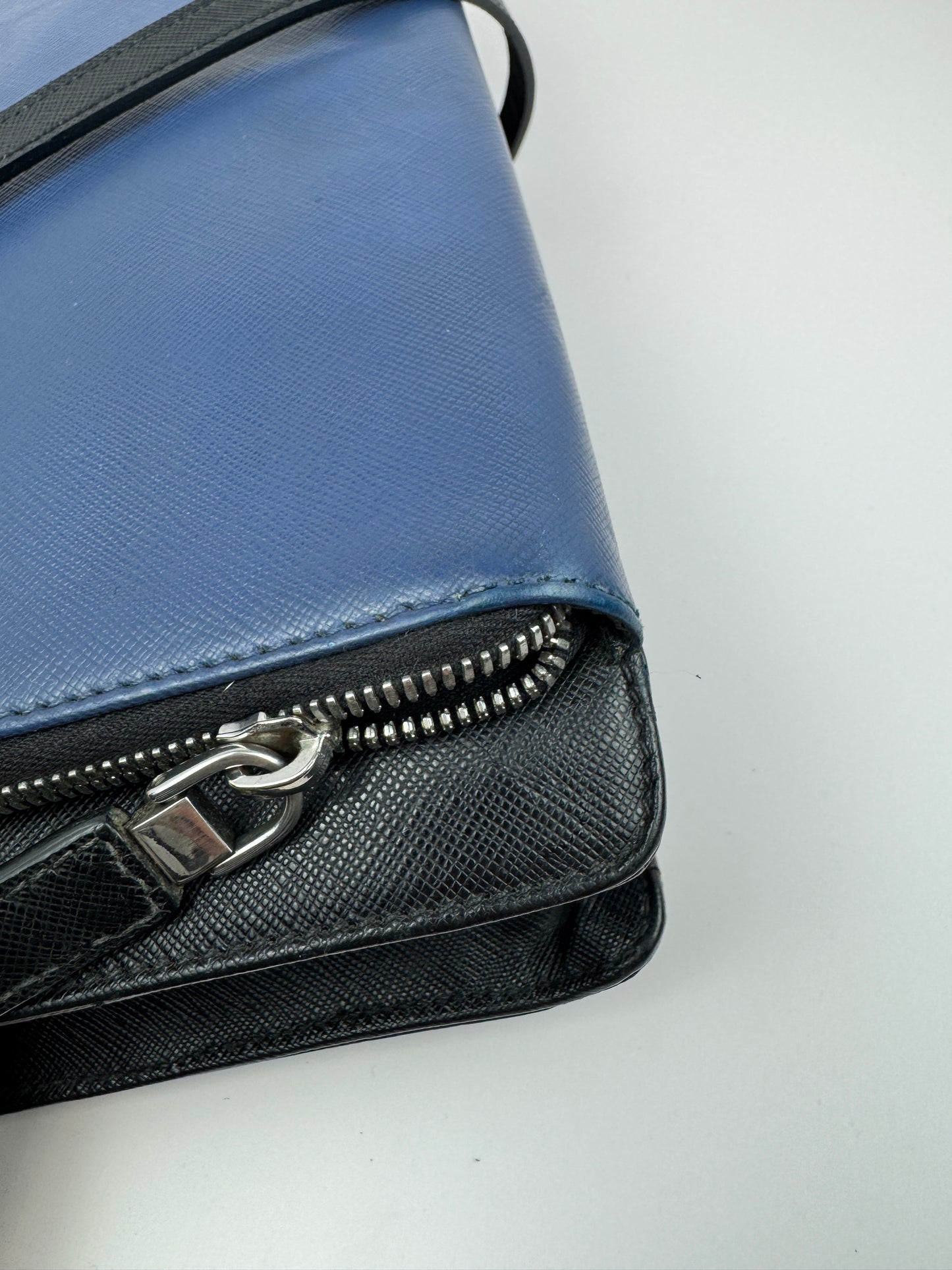 Prada Saffiano Business Briefcase two tone Black& Blue
