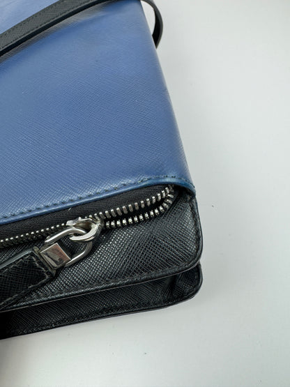Prada Saffiano Business Briefcase two tone Black& Blue
