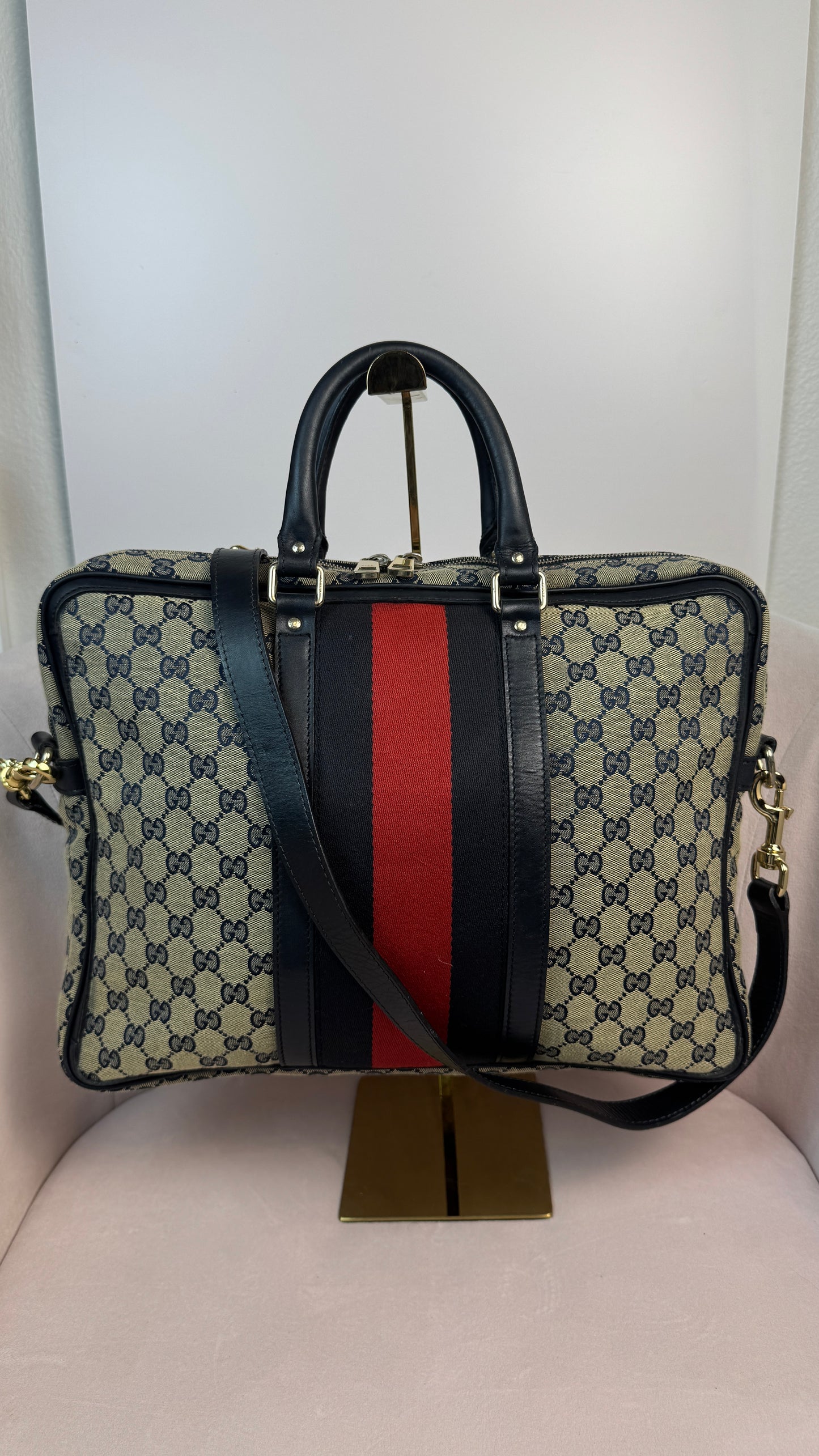 Gucci Web Briefcase GG Canvas Navy