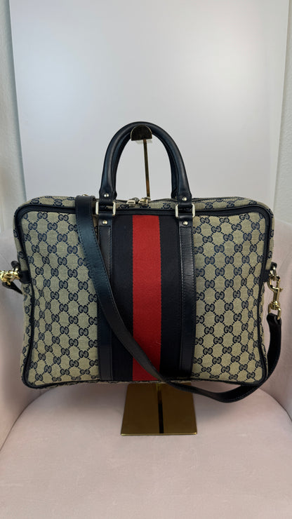 Gucci Web Briefcase GG Canvas Navy