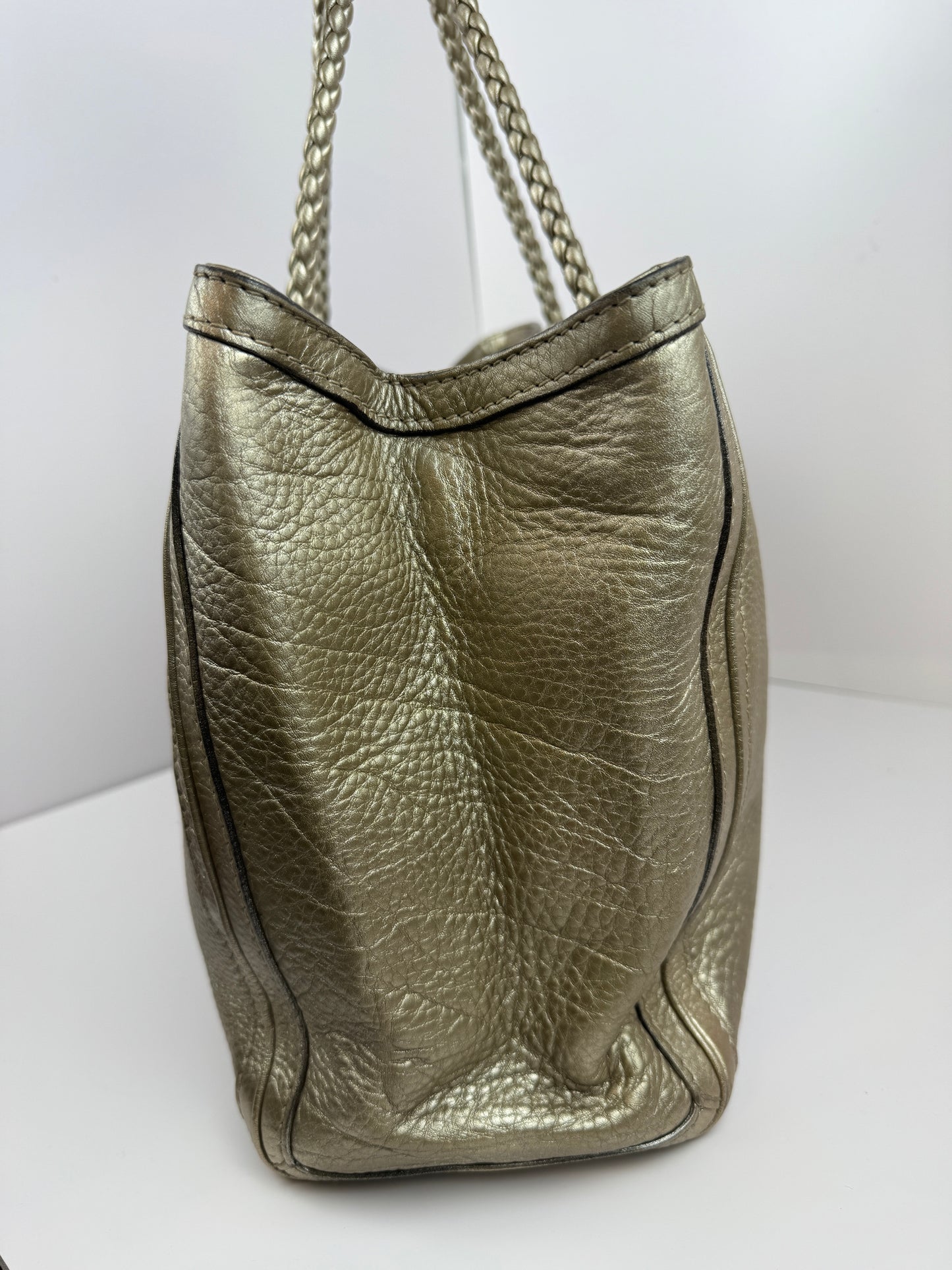 Gucci Bella Tote Leather Metallic Gold