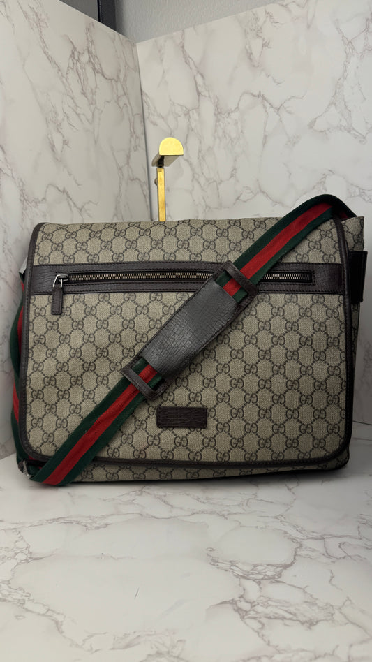 Gucci Messenger Web Strap Coated Canvas Bag