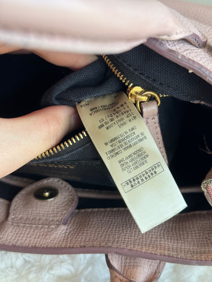 BURBERRY Banner Tote Leather and House Check canvas Small
