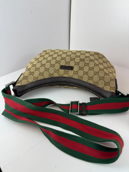 GUCCI Web Stripe Halfmoon GG Canvas Brown
