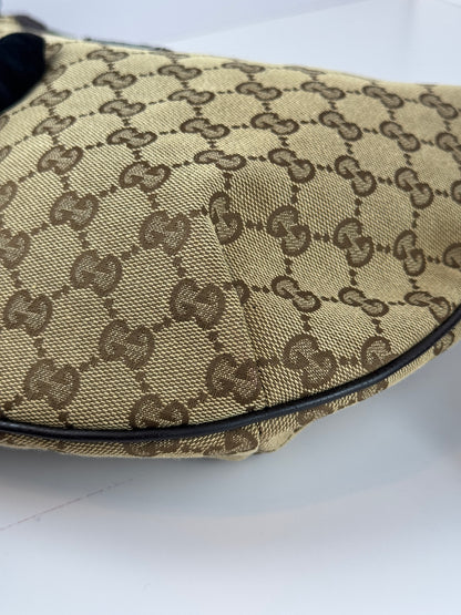 GUCCI Web Stripe Halfmoon GG Canvas Brown