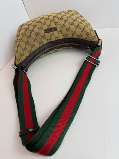 GUCCI Web Halfmoon GG Canvas Brown