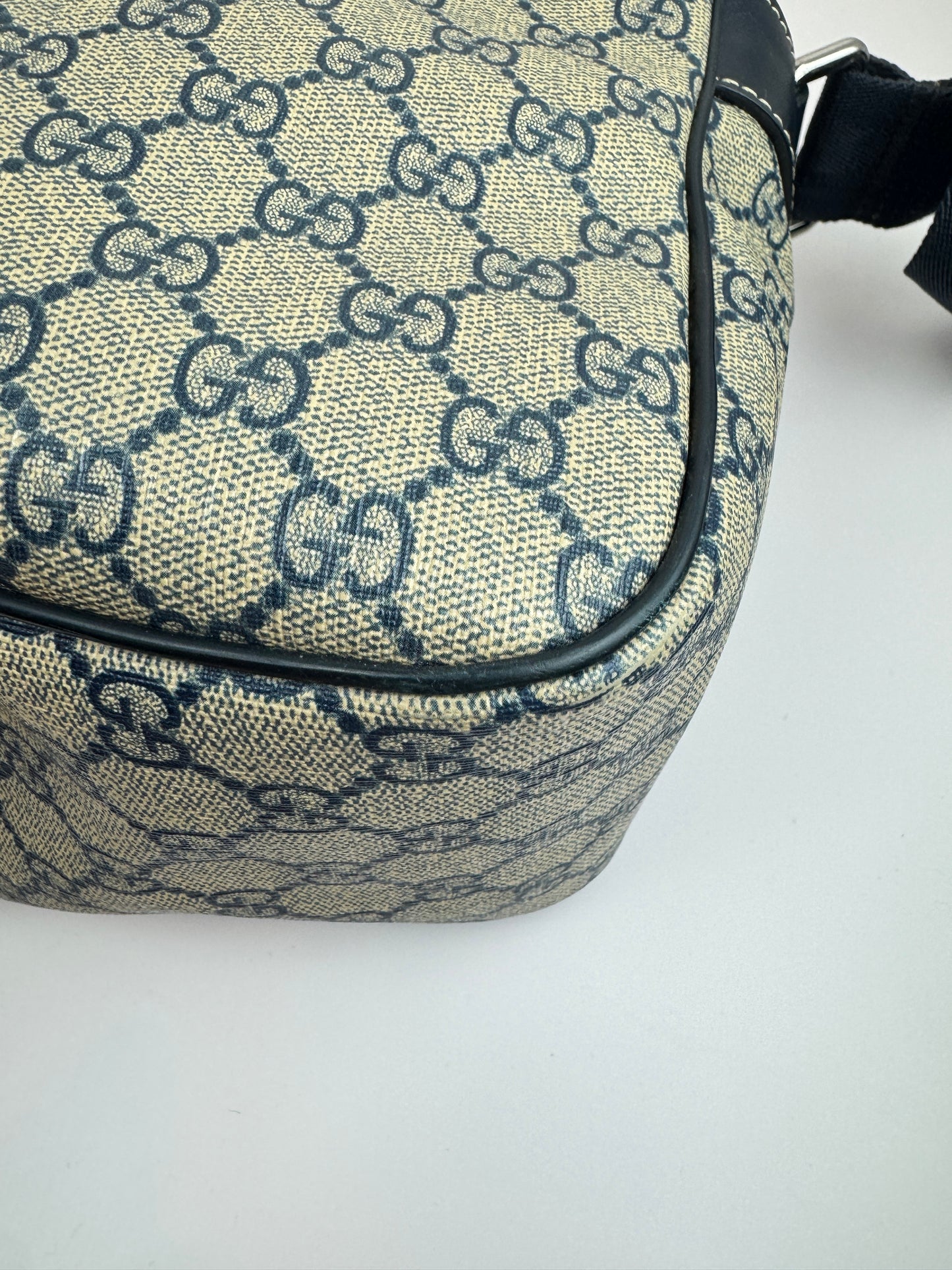 Gucci Large Front Zip Leather Coated Canvas Navy