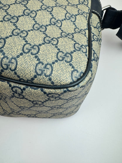 Gucci Large Front Zip Leather Coated Canvas Navy