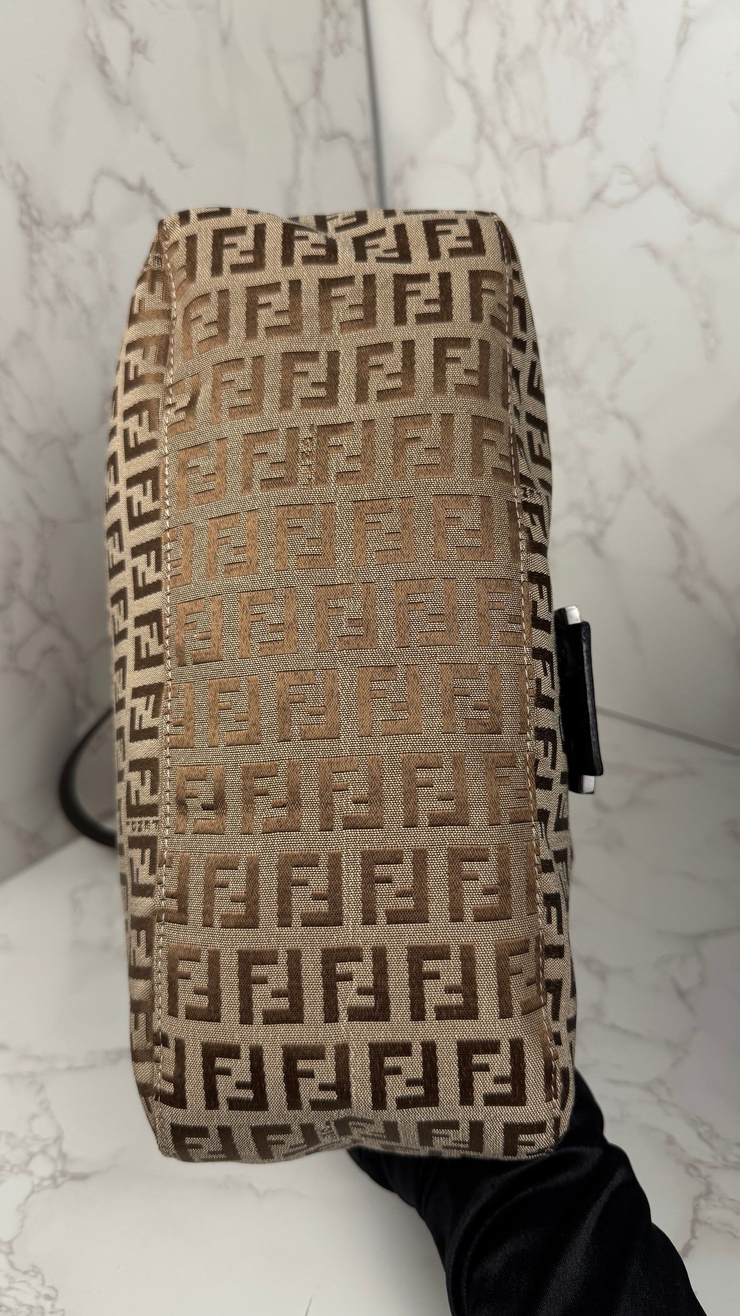 Fendi Mama Baguette Zucca FF Canvas Shoulder Bag Brown