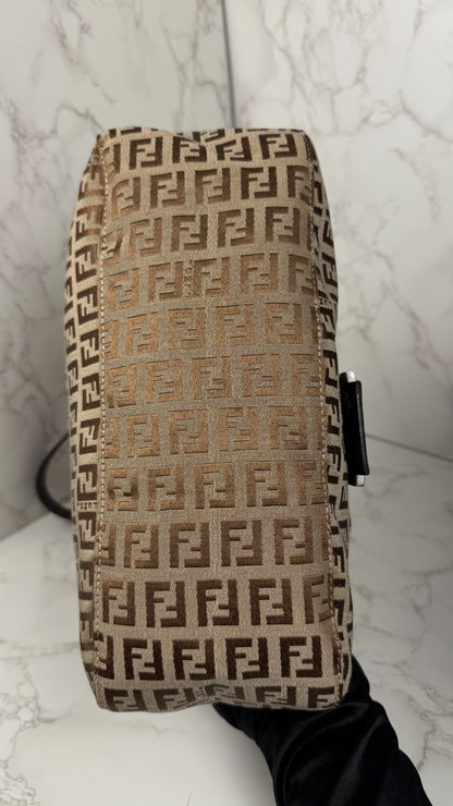 Fendi Mama Baguette Zucca FF Canvas Shoulder Bag Brown