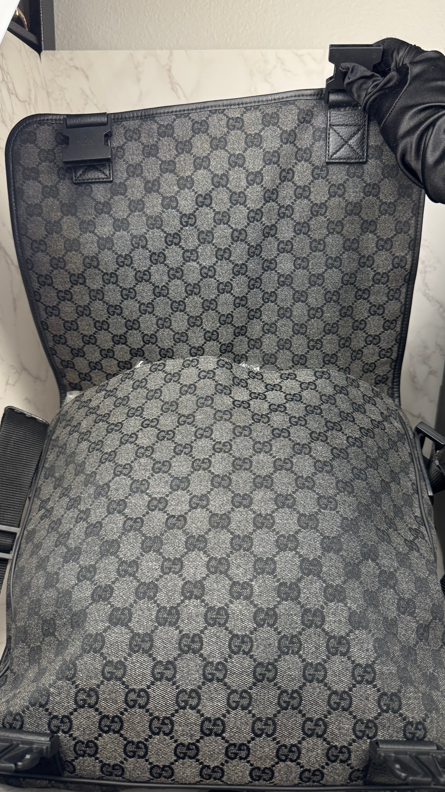 Gucci Denim Hysteria Double Buckles Messenger