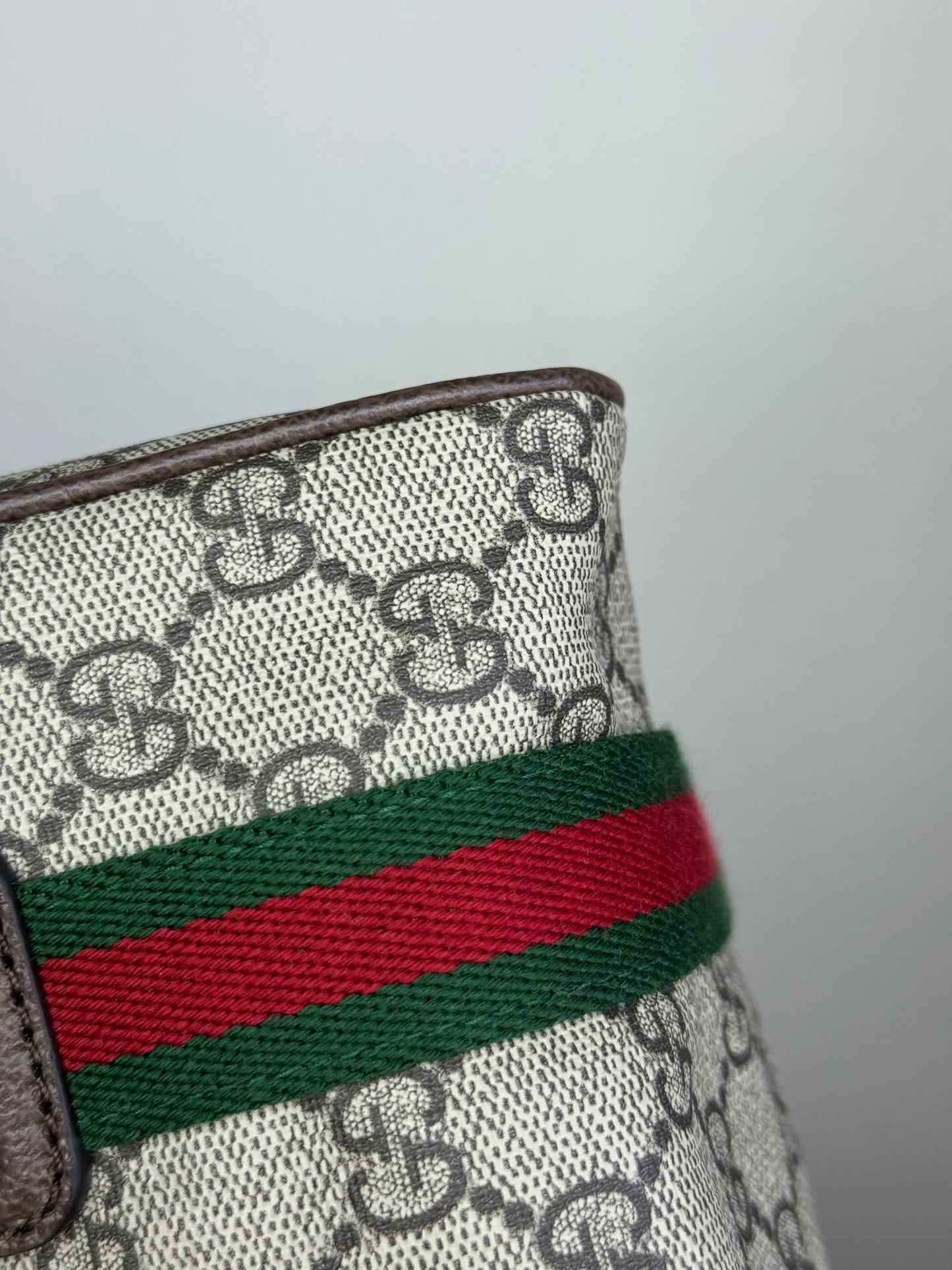 NEW GUCCI Web Boston GG Supreme Coated Canvas Brown
