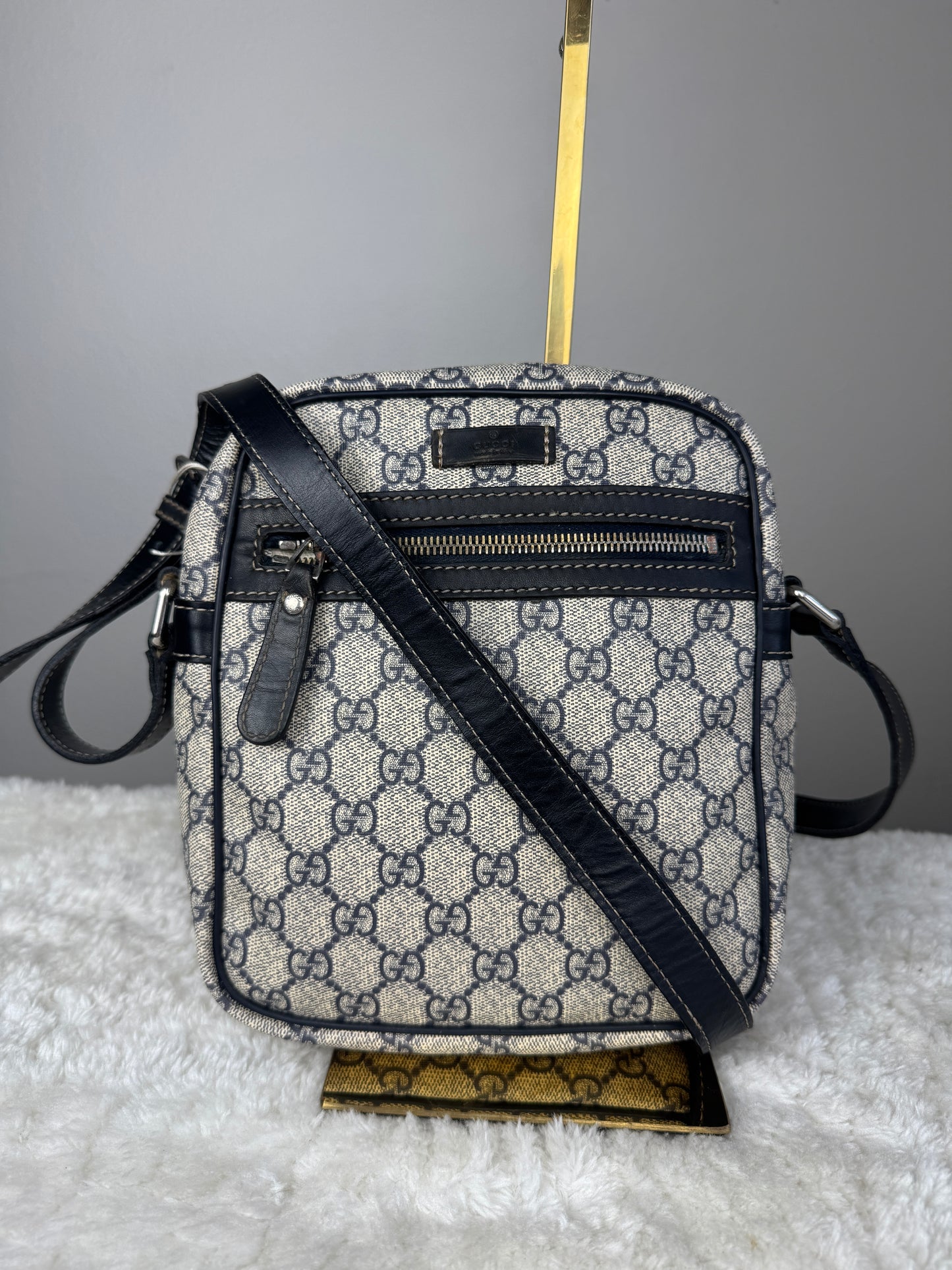GUCCI Front Zip Small Gg Suprme Coated canvas Navy