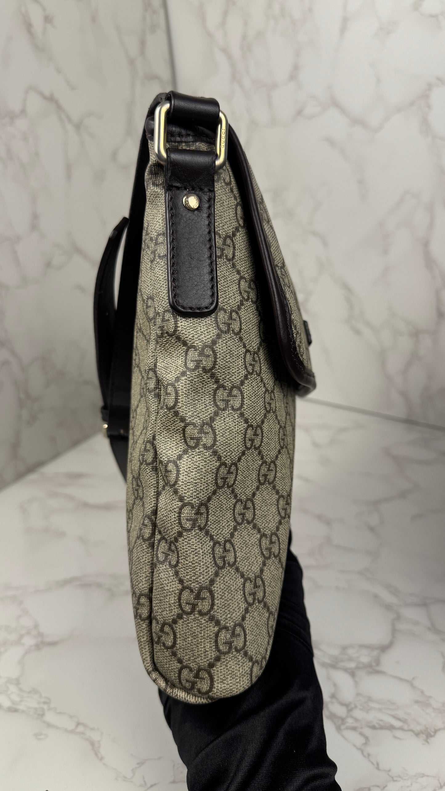 Gucci Flap Messenger Coated Canvas Monogram Brown