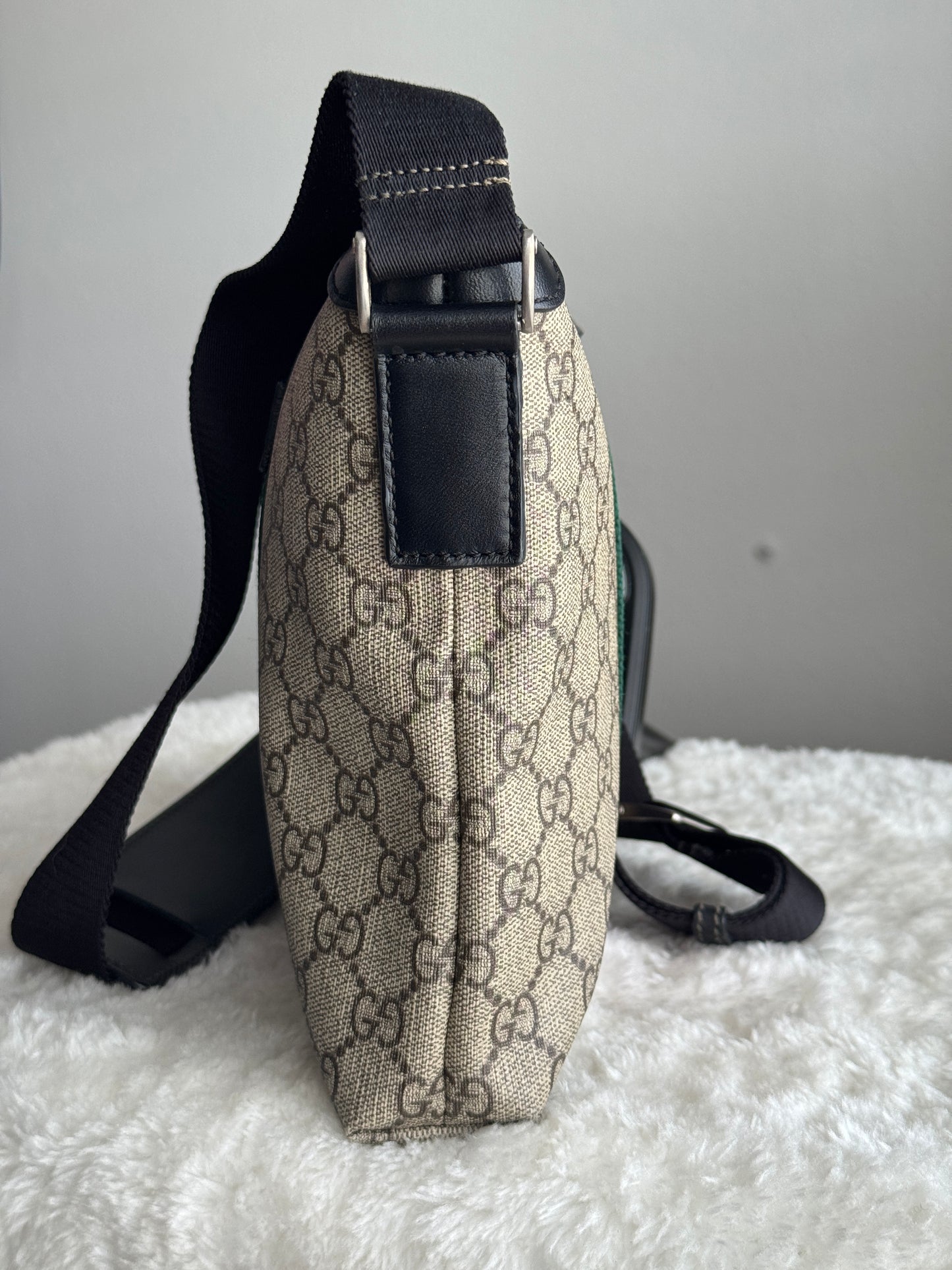 GUCCI Web Flat Mini Crossbody GG Supreme Coated Canvas Black