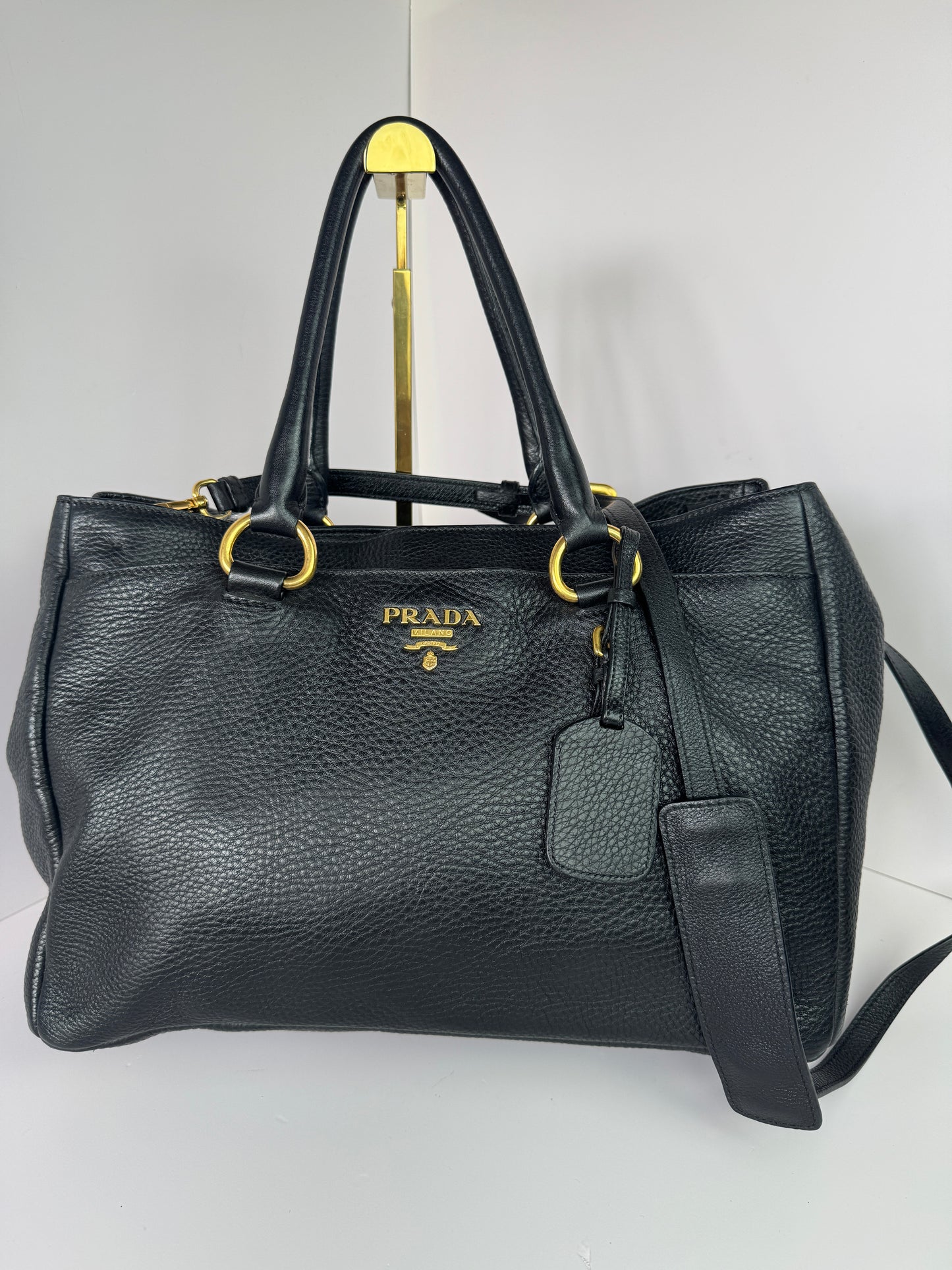 PRADA Vitello Daino Double Pocket Leather Black