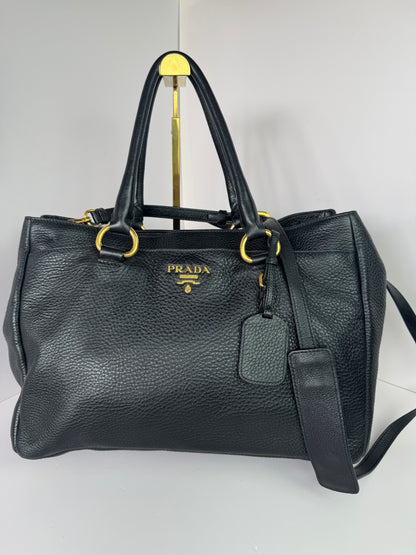 PRADA Vitello Daino Double Pocket Leather Black
