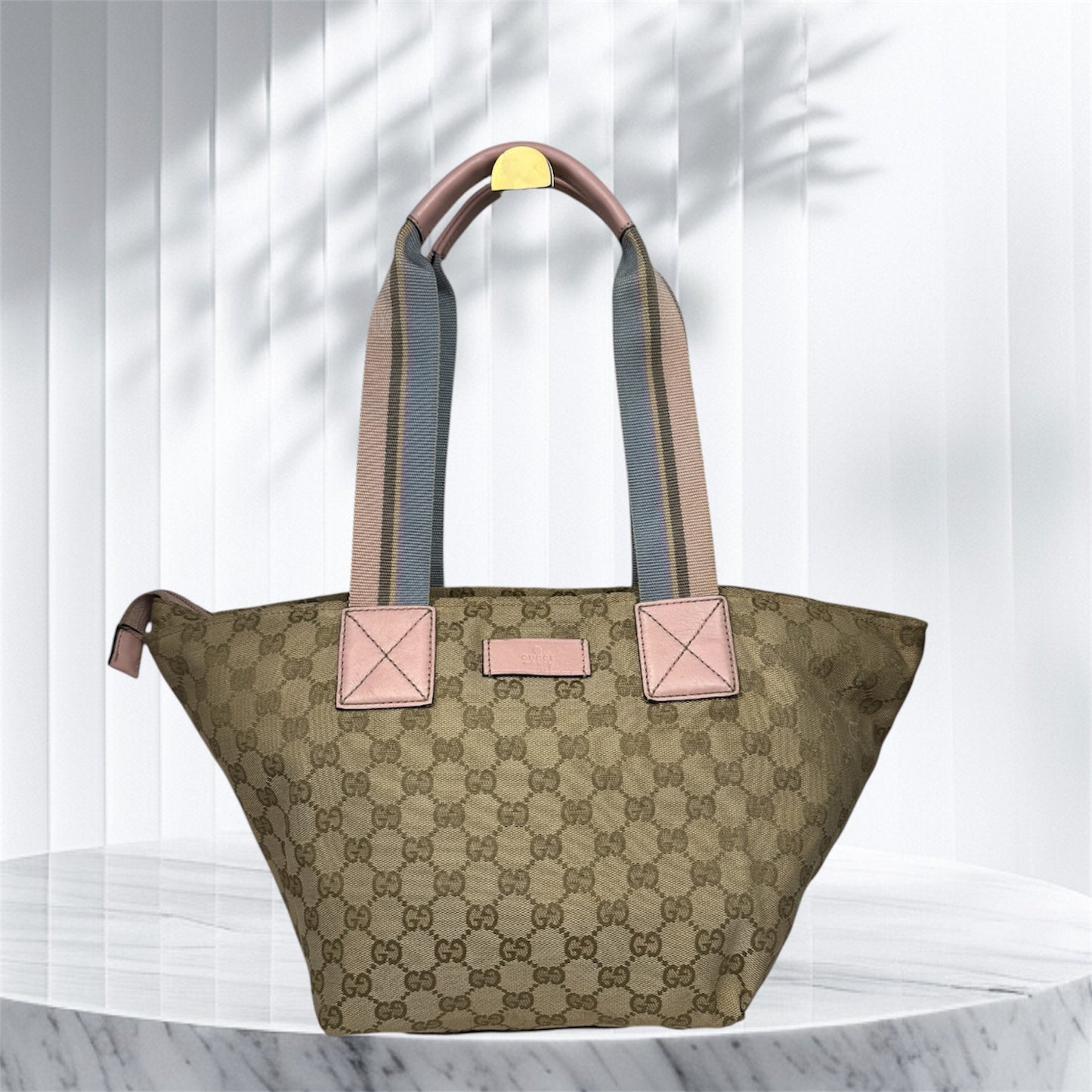 Gucci Web Tote Pink&Blue GG Canvas