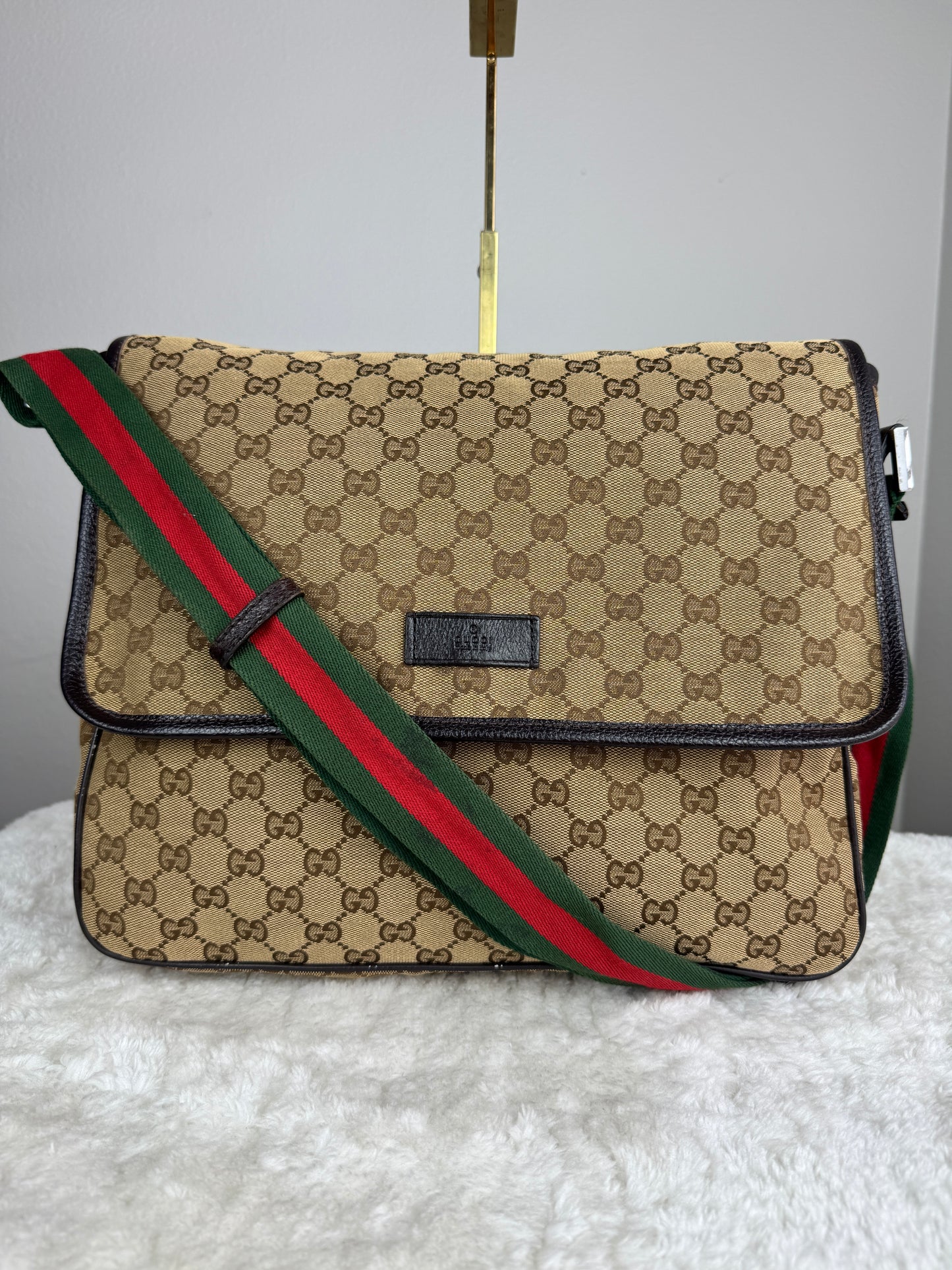 GUCCI Web Strap Messenger GG Canvas Brown