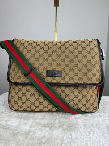 GUCCI Web Strap Messenger GG Canvas Brown
