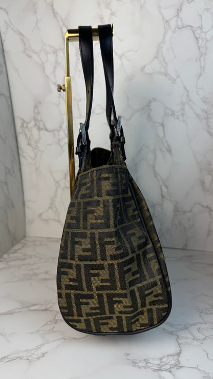 Fendi Zucca Canvas Leather Trim Tote Bag