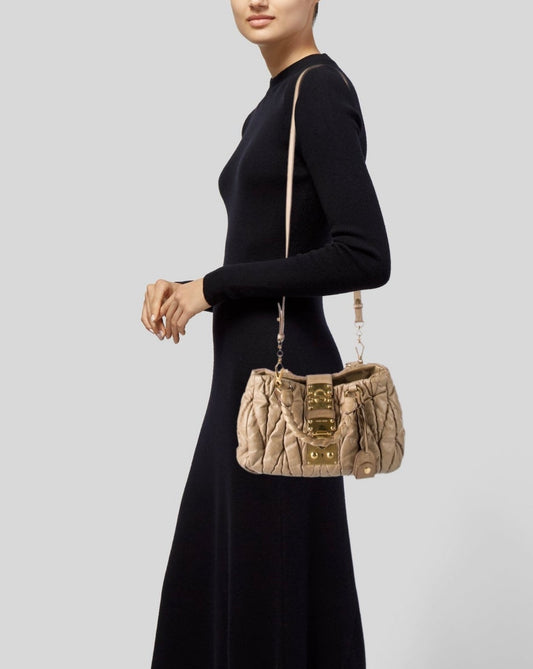 Miumiu Matelassé Leather Handbag Beige