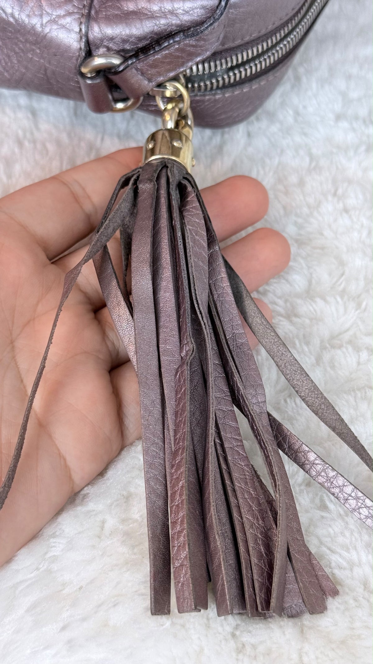 GUCCI Soho Disco Leather Purple Metallic Crossbody