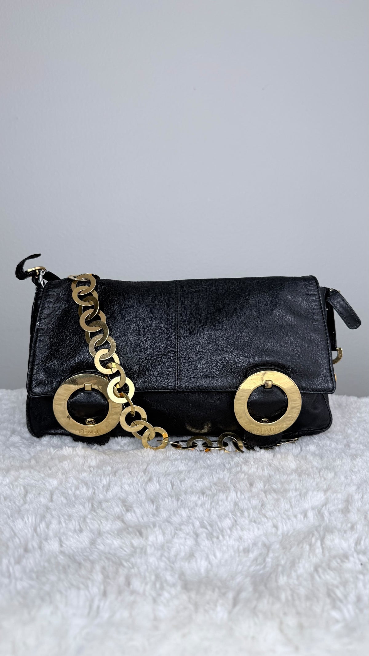 FENDI shoulder FF Leather Black