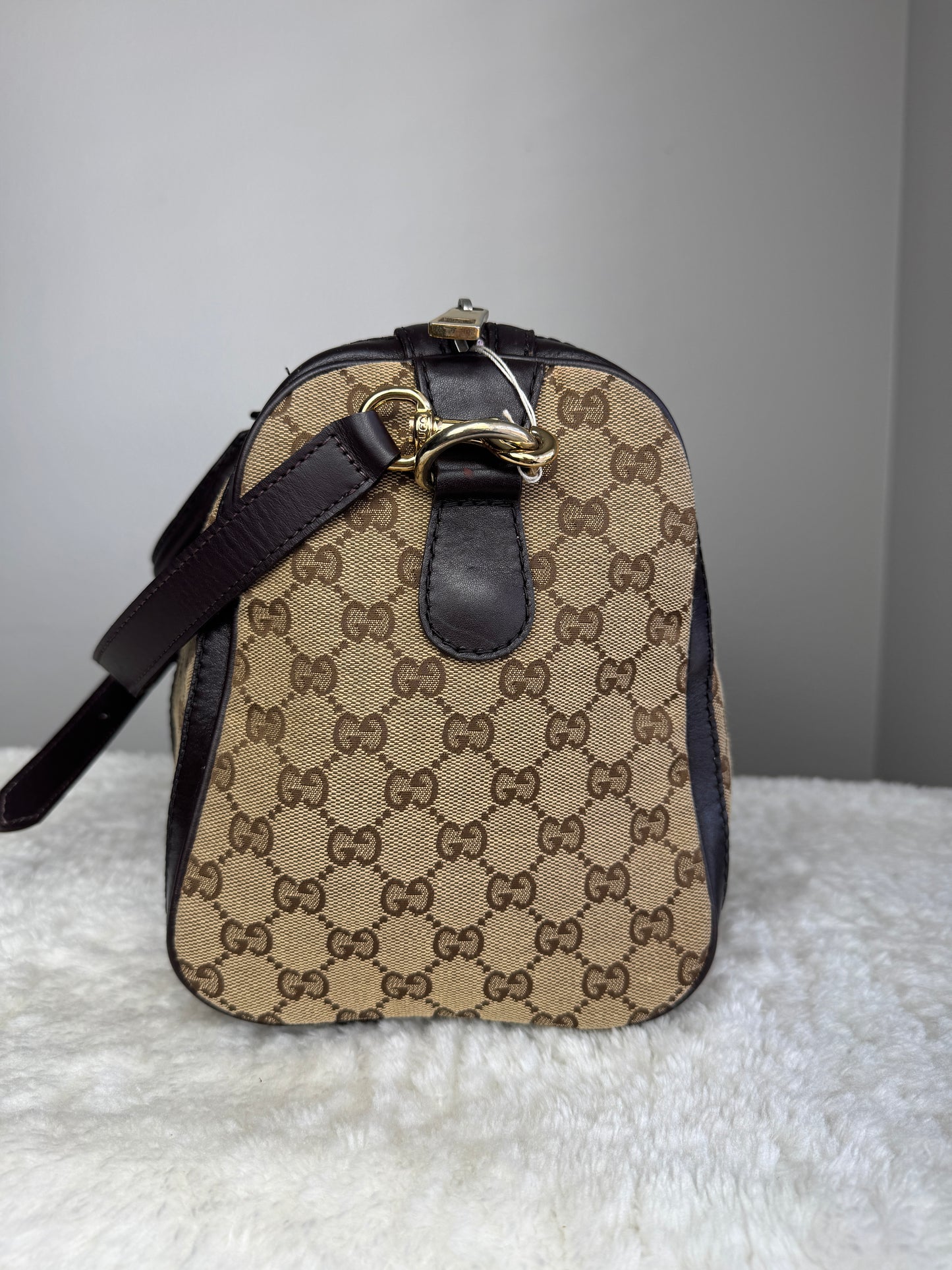 GUCCI Web Boston GG Canvas With strap Brown