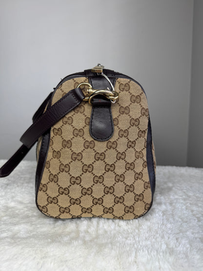 GUCCI Web Boston GG Canvas With strap Brown