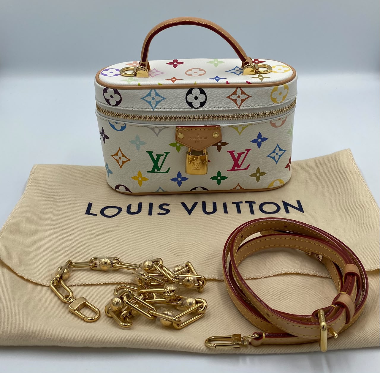 Louis Vuitton x Takashi Murakami Multicolor Monogram Vanity Chain pouch