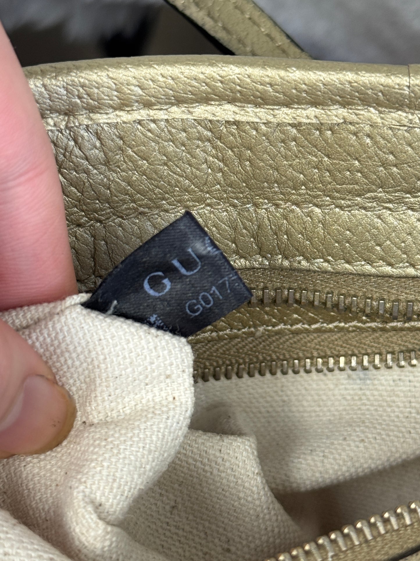 GUCCI Bree Small Handbag GG Canvas metallic Gold