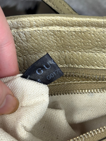 GUCCI Bree Small Handbag GG Canvas metallic Gold