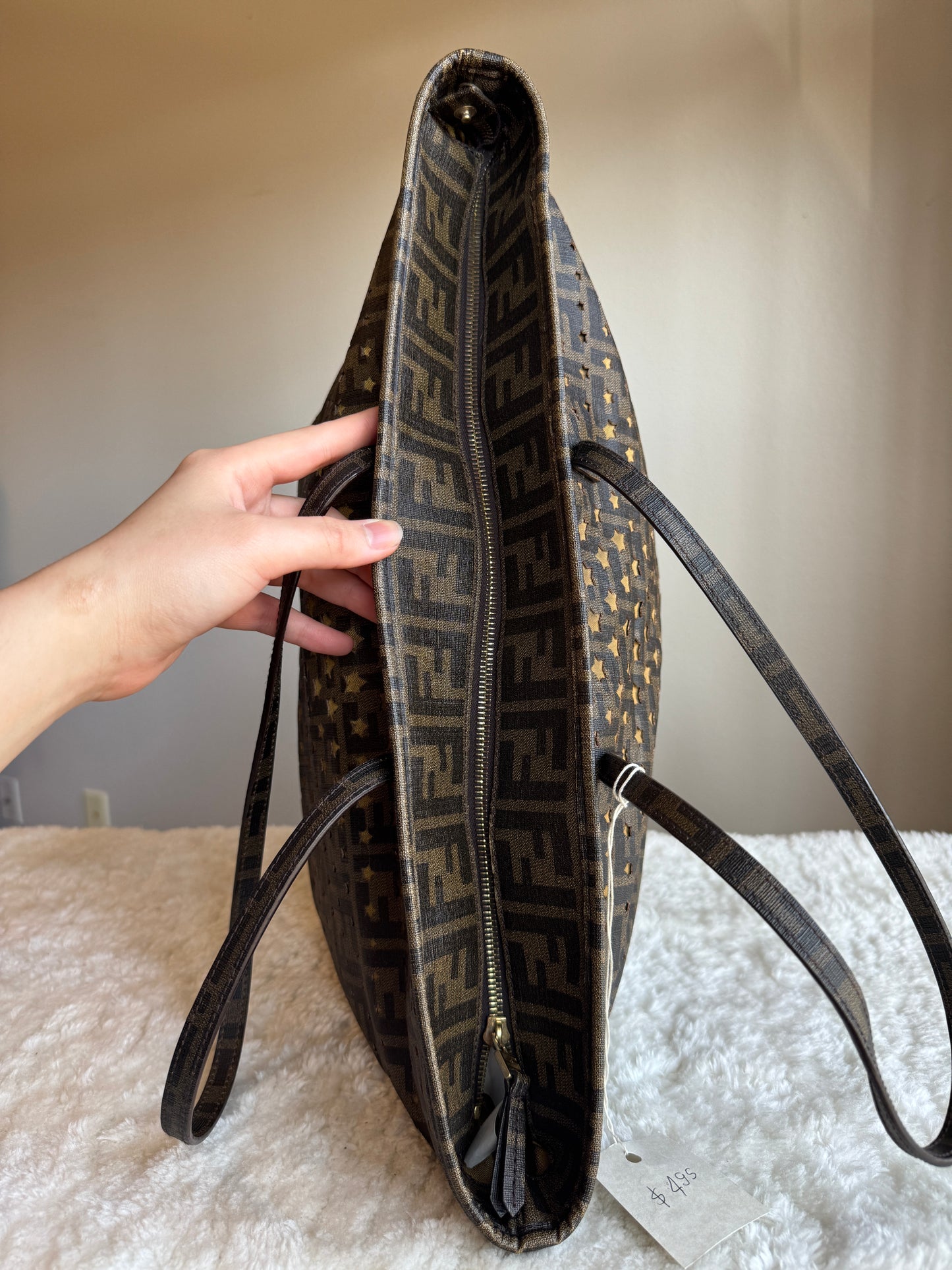 FENDI Tobacco Zucca Print Star Perforated Coated canvas Medium