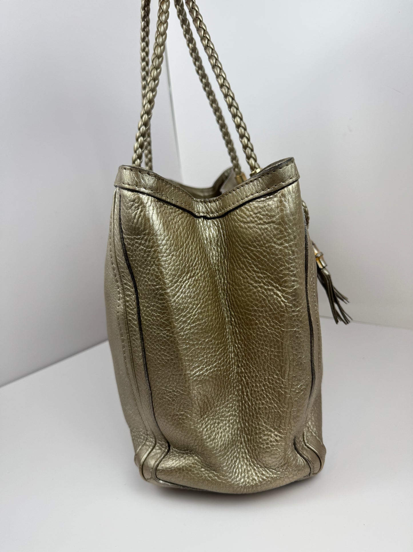 Gucci Bella Tote Leather Metallic Gold