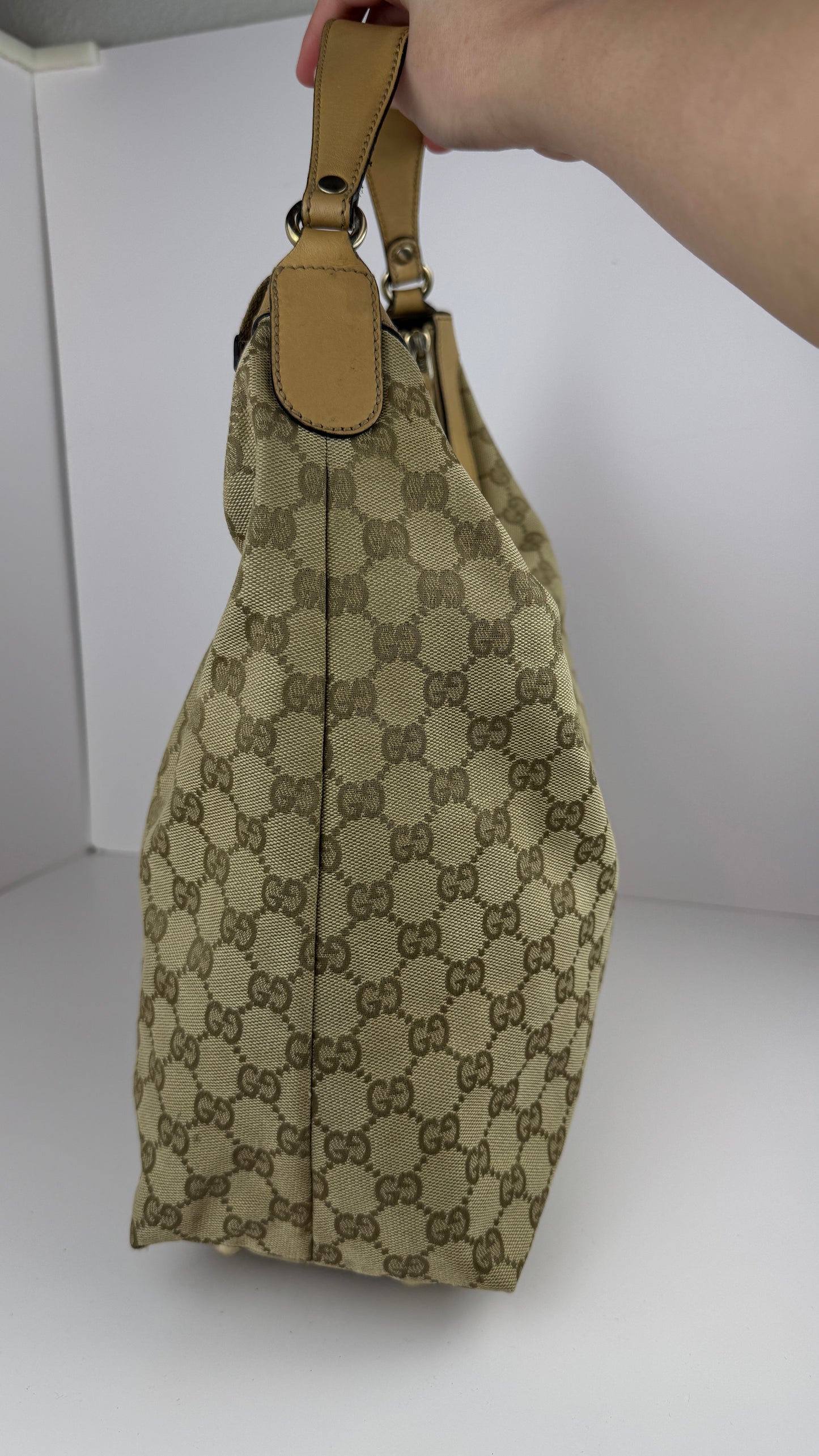 Gucci Beige GG Canvas Horsebit Tassel Hobo