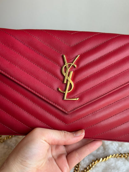 LOUIS VUITTON Classic wallet on chain matelasse Chevron leather medium red