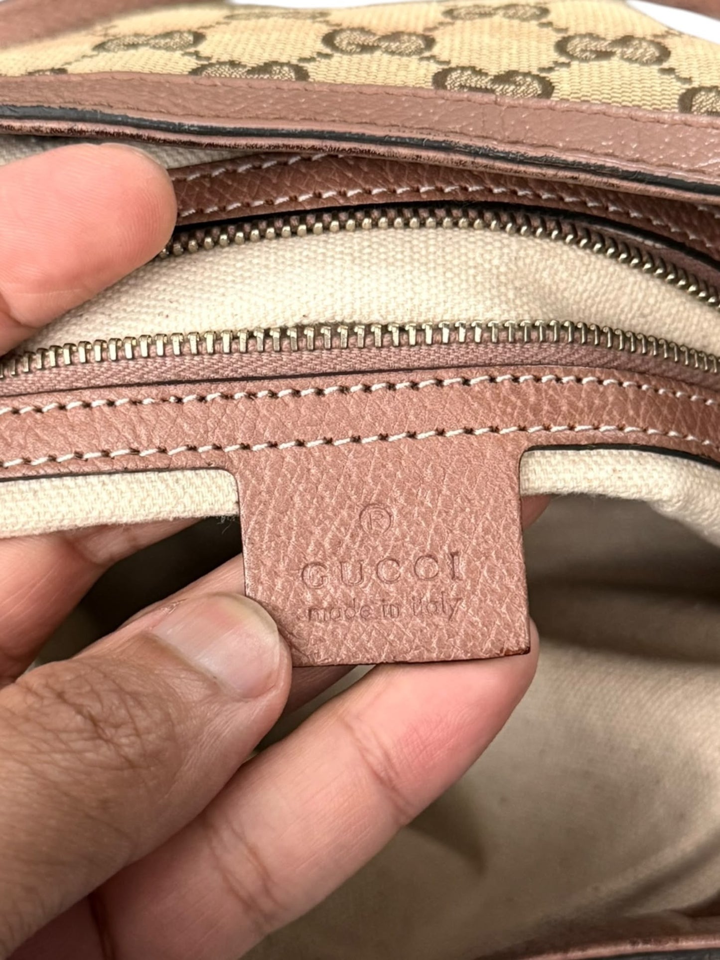 Gucci Bree convertible top handle bag GG Canvas medium pink