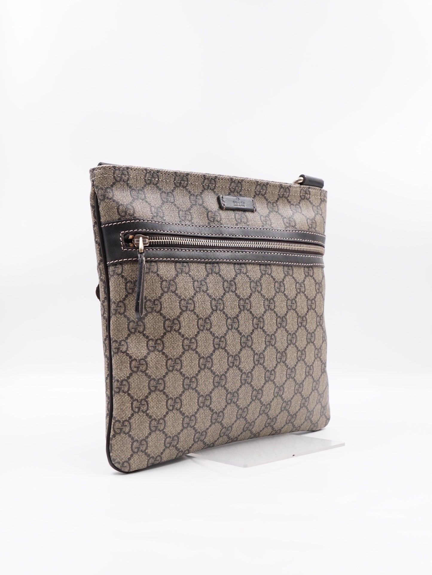 Gucci Front Zip Flat Messenger Bag Coated Canvas Medium