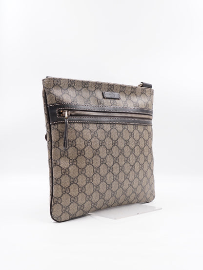 Gucci Front Zip Flat Messenger Bag Coated Canvas Medium
