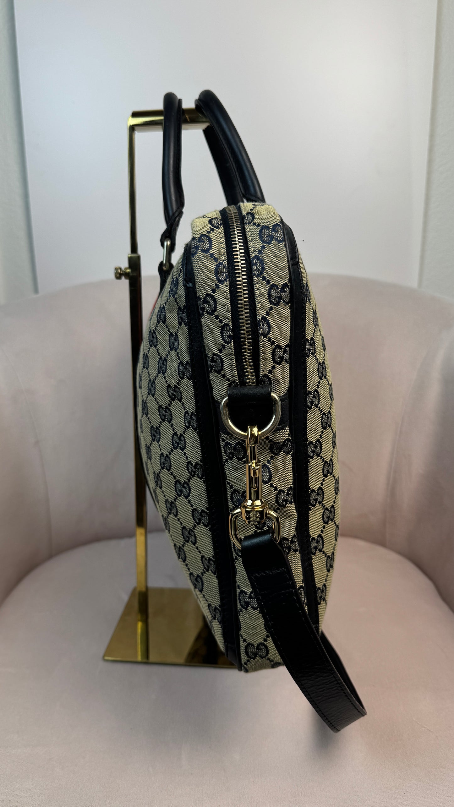 Gucci Web Briefcase GG Canvas Navy