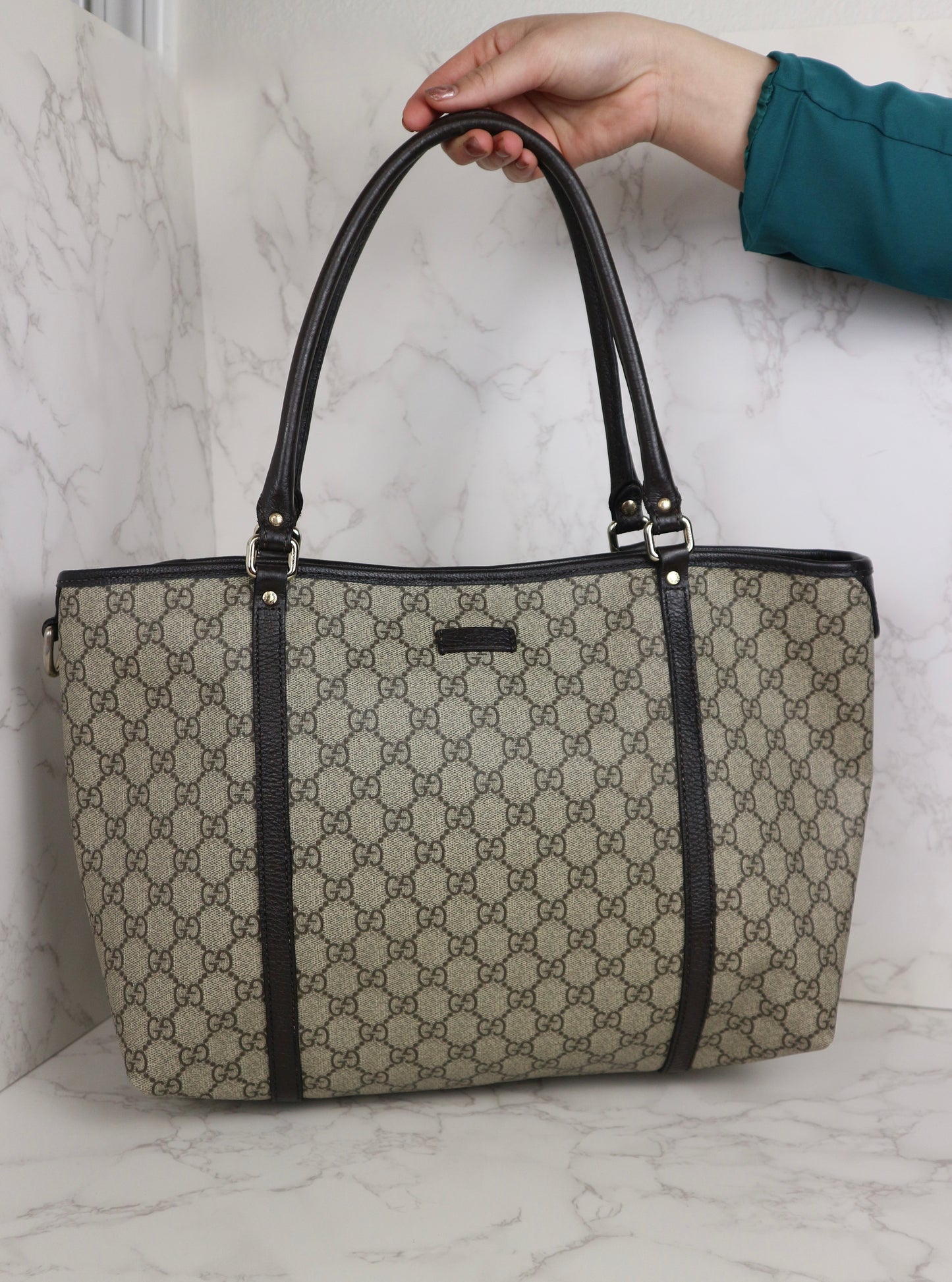 Gucci Shopping Tote Medium GG Supreme Coated Canvas Dark Brown