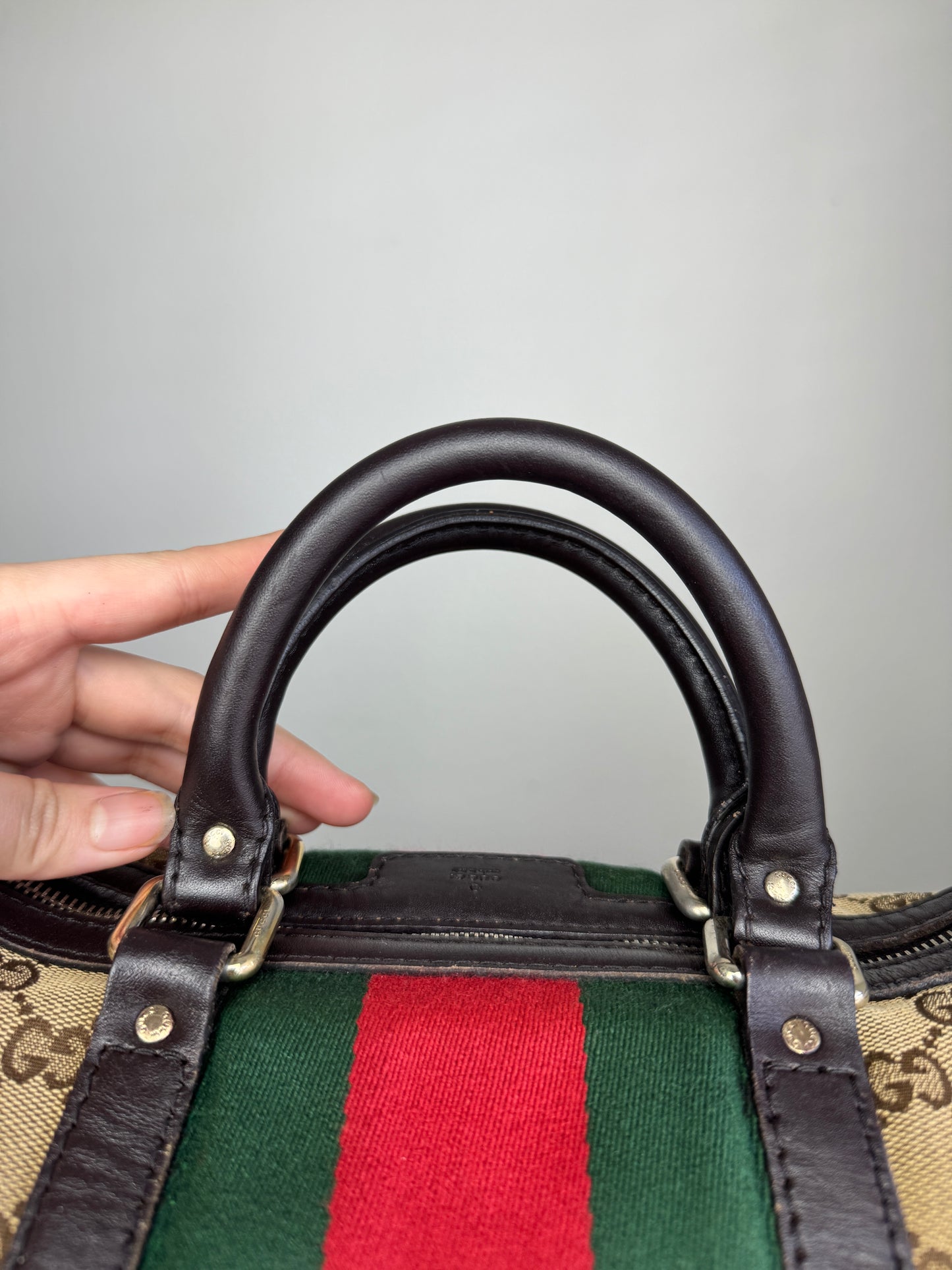 GUCCI Web Boston GG Canvas With strap Brown