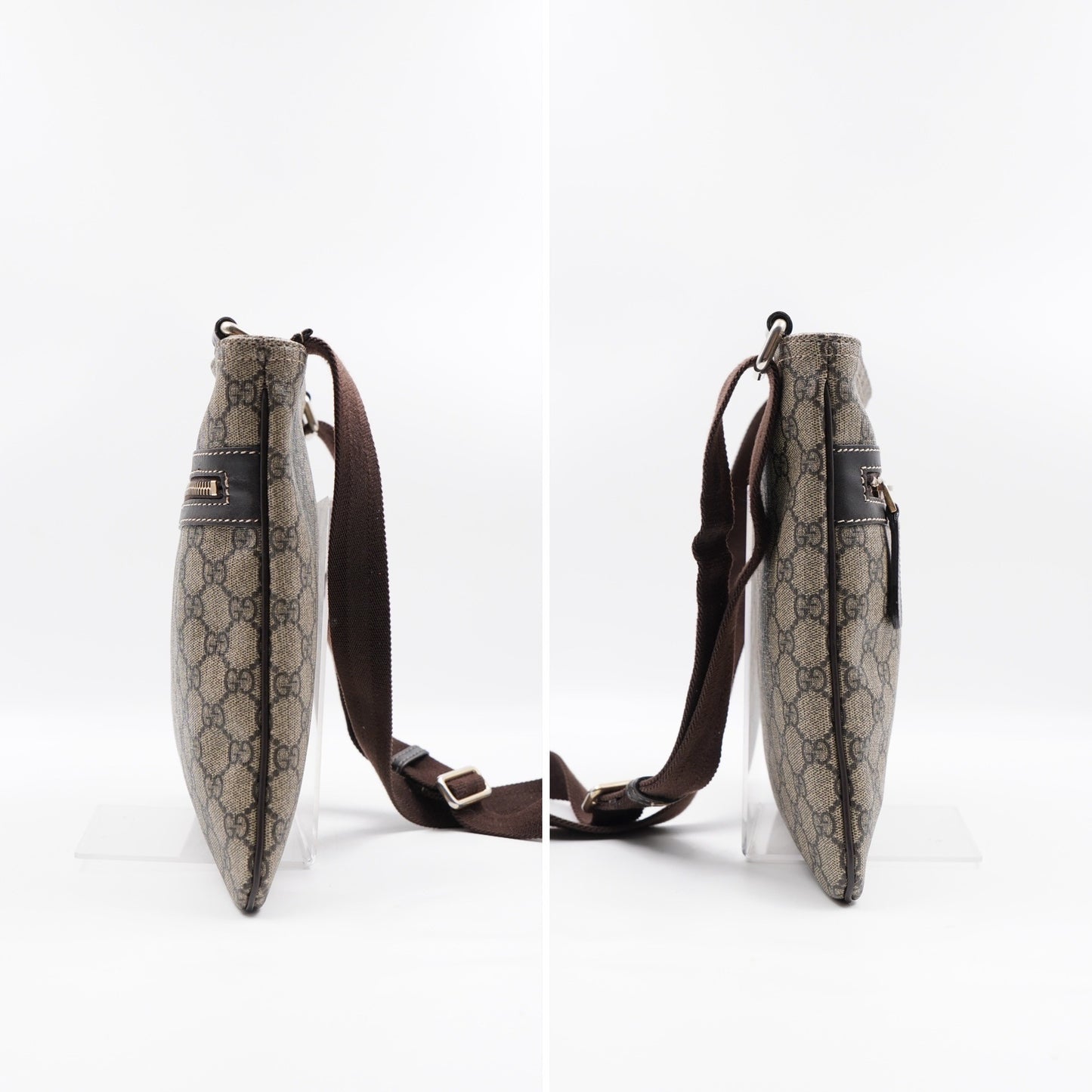 Gucci Front Zip Flat Messenger Bag Coated Canvas Medium