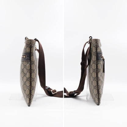 Gucci Front Zip Flat Messenger Bag Coated Canvas Medium