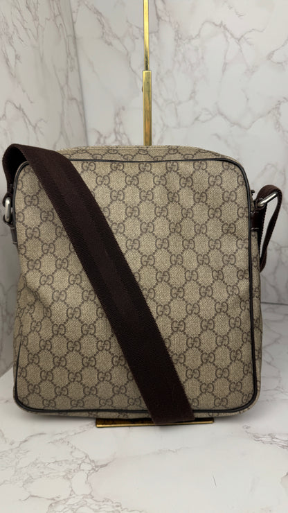 Gucci Front Zip Messenger Coated Canvas Brown