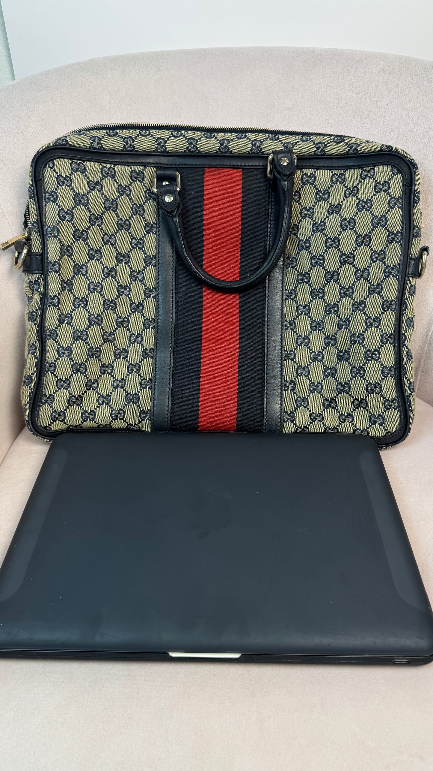 Gucci Web Briefcase GG Canvas Navy