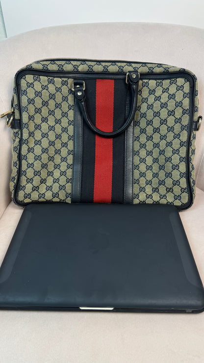 Gucci Web Briefcase GG Canvas Navy