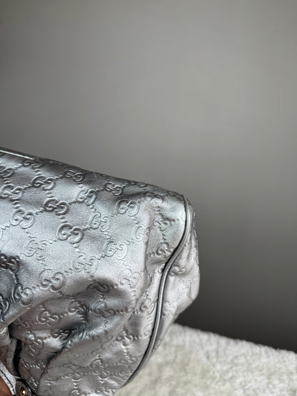 GUCCI sukey Guccissima Leather  Metallic Silver