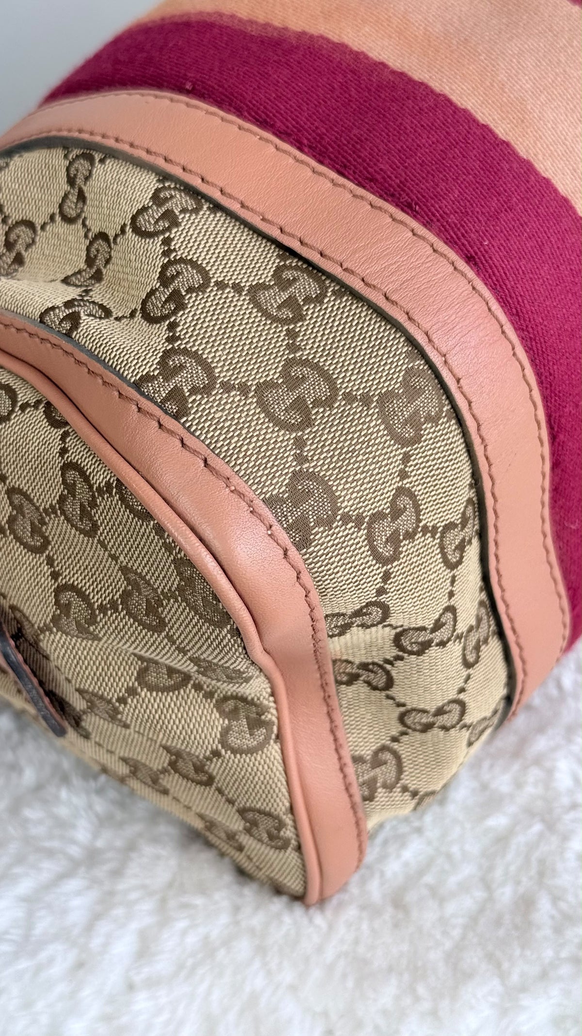 GUCCI Web Boston Small GG Canvas With Strap